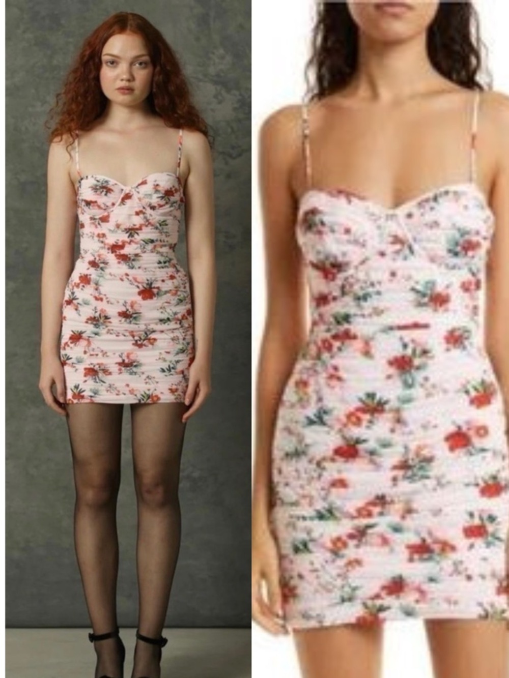 NWT Sau Lee Floral Cherry Mini Ruched Dress